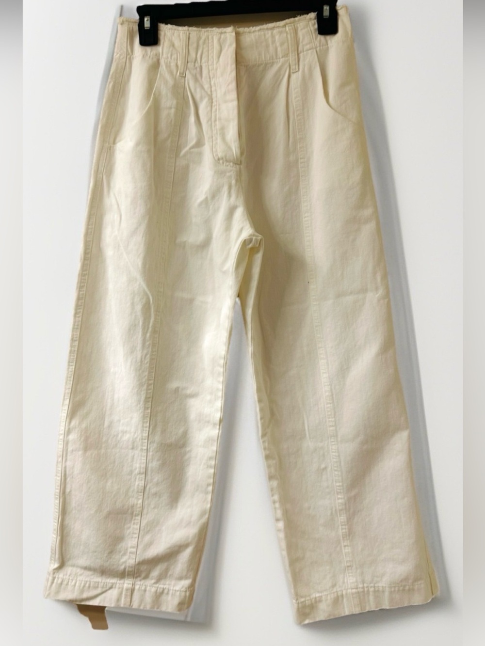 TELA Cream Cotton Linen Blend Crop Wide Leg Pants Size Small